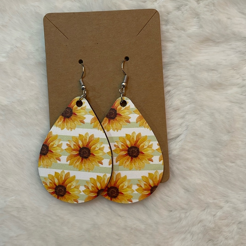 Striped Sunflower Wooden Earrings